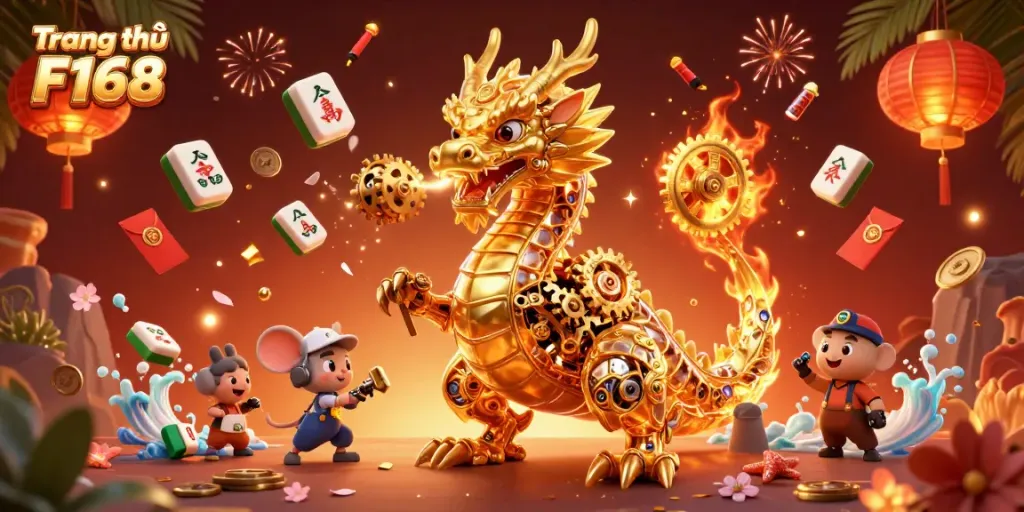 Engage in thrilling gameplay at Trang chủ F168 with vibrant casino-themed elements and a golden dragon.