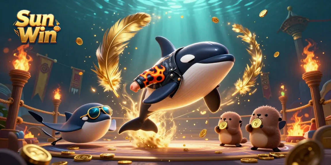 Win big with Sun Win in this vibrant underwater casino scene with exciting characters.