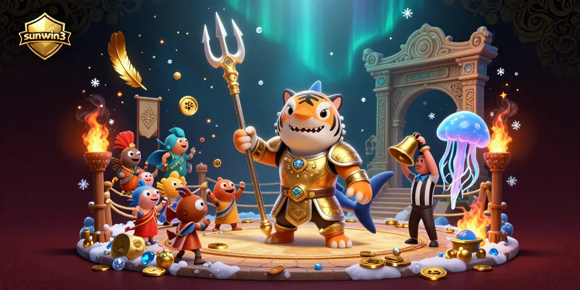 Experience the thrilling action of sunwin3's immersive gaming scene featuring a shark gladiator battling with vibrant, dynamic elements.