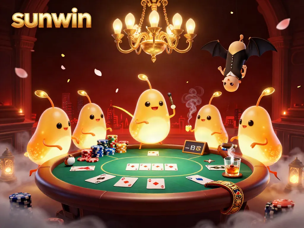 Experience the thrilling sunwin casino illuminated by glowing characters and lively gaming elements.