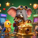 Spin to win at Aureon online casino with this colorful 3D steampunk slot machine scene.