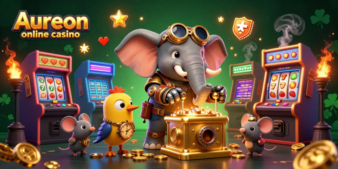 Spin to win at Aureon online casino with this colorful 3D steampunk slot machine scene.