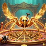 hubet showcases an engaging 3D scene with a golden spider and lively casino elements, attracting online gamblers.